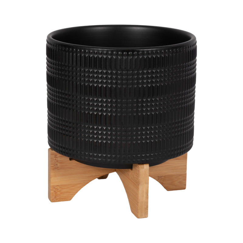 CER, 8 TRIBAL PLANTER W/ STAND, BLACK