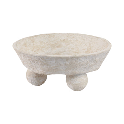 12x12 Paper Mache Knobby Footed Bowl, White