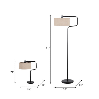 S/3 61/21metal Floor And Table Lamps, Black