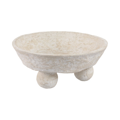 12x12 Paper Mache Knobby Footed Bowl, White