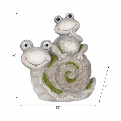 14 Frog Sitting On Snail With Solar Eyes, Grey