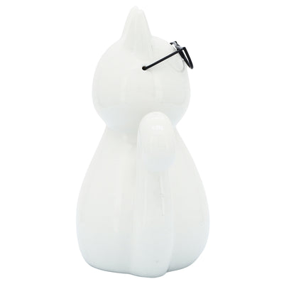 PORCELAIN, 8H CAT W/ GLASSES, WHITE