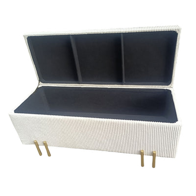 44 Pleated Bench W/ Legs, Cream