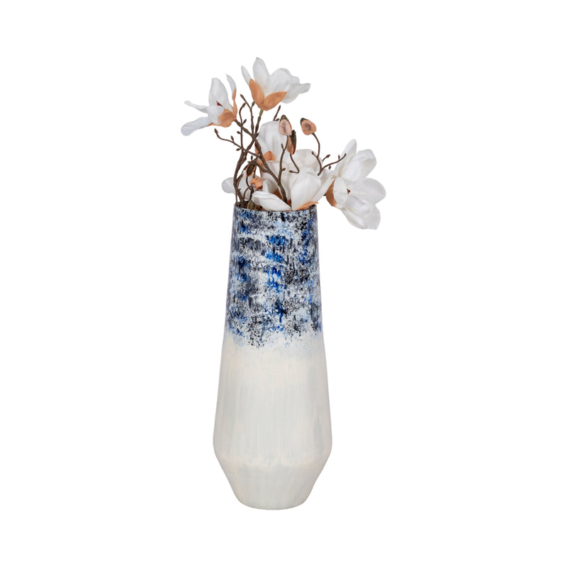 18 Tapered Bottom Vase Arctic Finish, White/blue