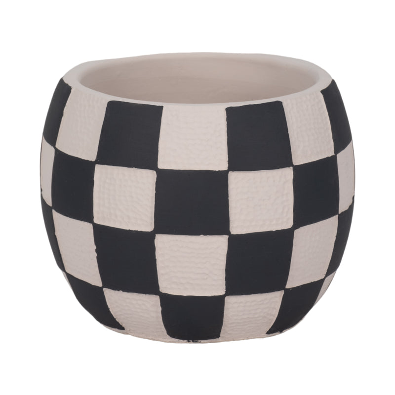 7 Checkerboard Rounded Planter, Black/white