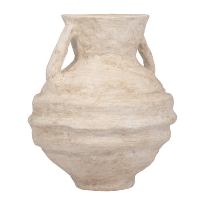 PAPER MACHE, 15 VASE WITH HANDLES, WHITE