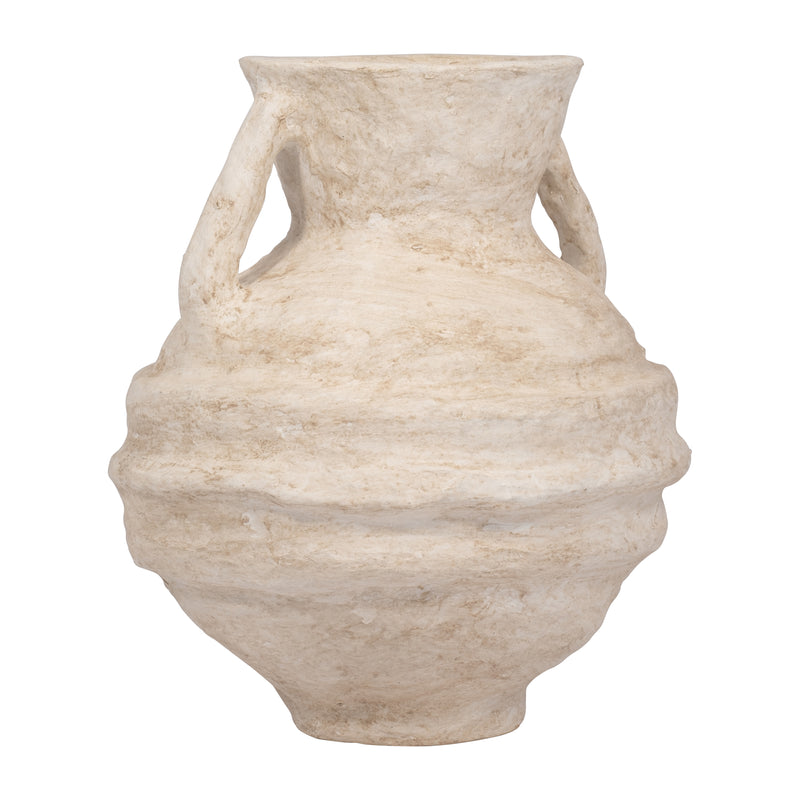 PAPER MACHE, 15 VASE WITH HANDLES, WHITE