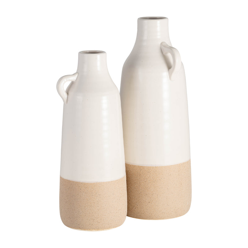 CER, 14 BOTTLE VASE, WHITE/TAN