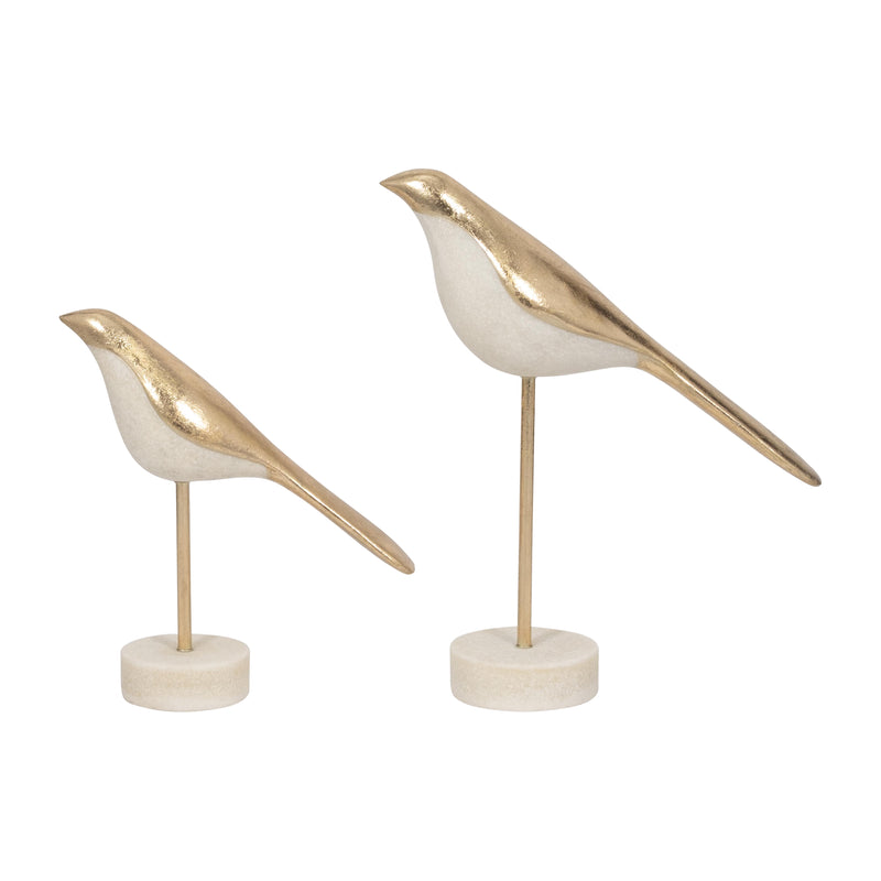 S/2 Vara Bird Statuary, Wht/gold