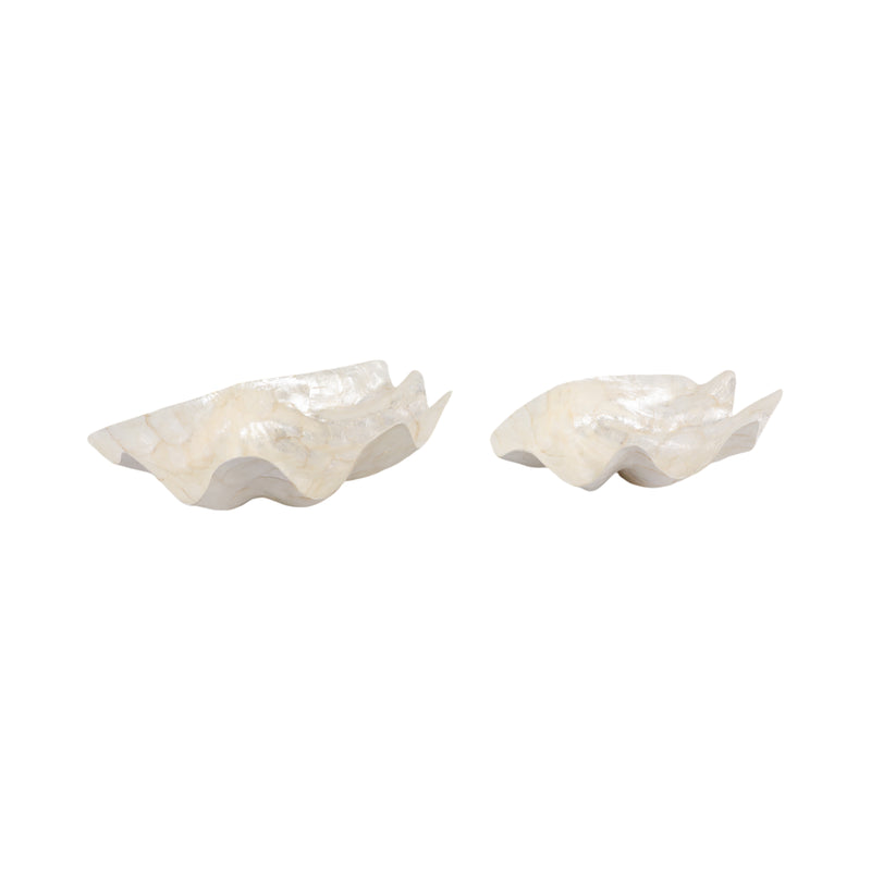 S/2 17/20 Capiz Shell Shaped Bowls, Ivory