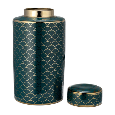 CER, 16 CRACKLE JAR W/ LID, GOLD