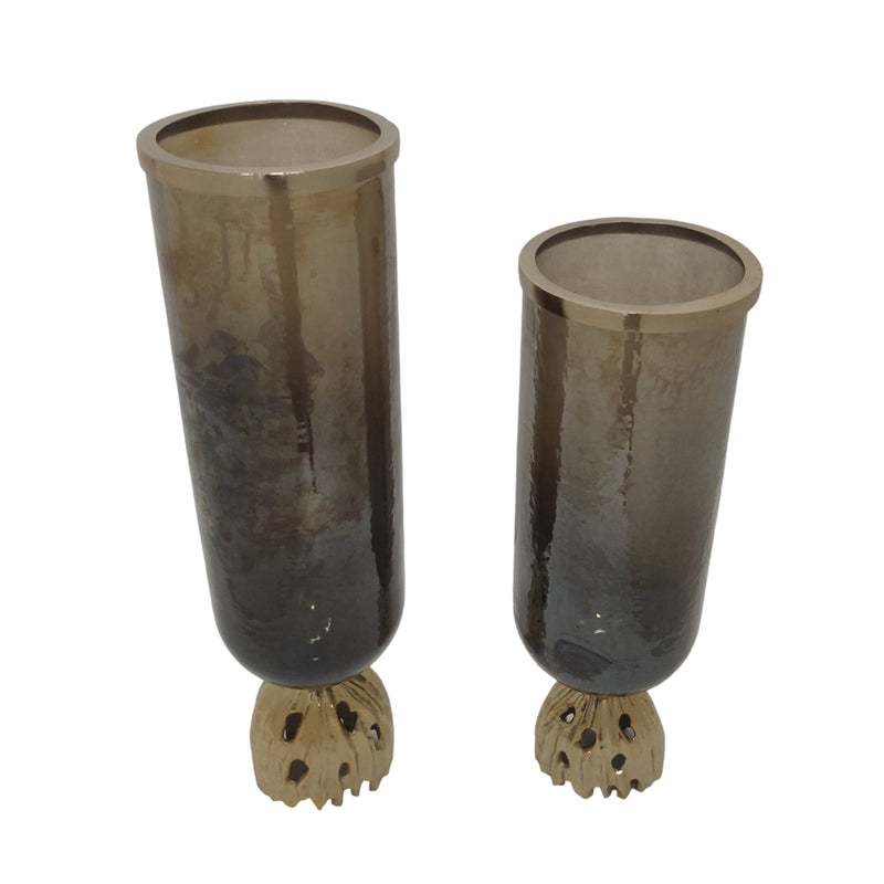 S/2 20/23oattan Glass Hurricanes, Brwn/gld