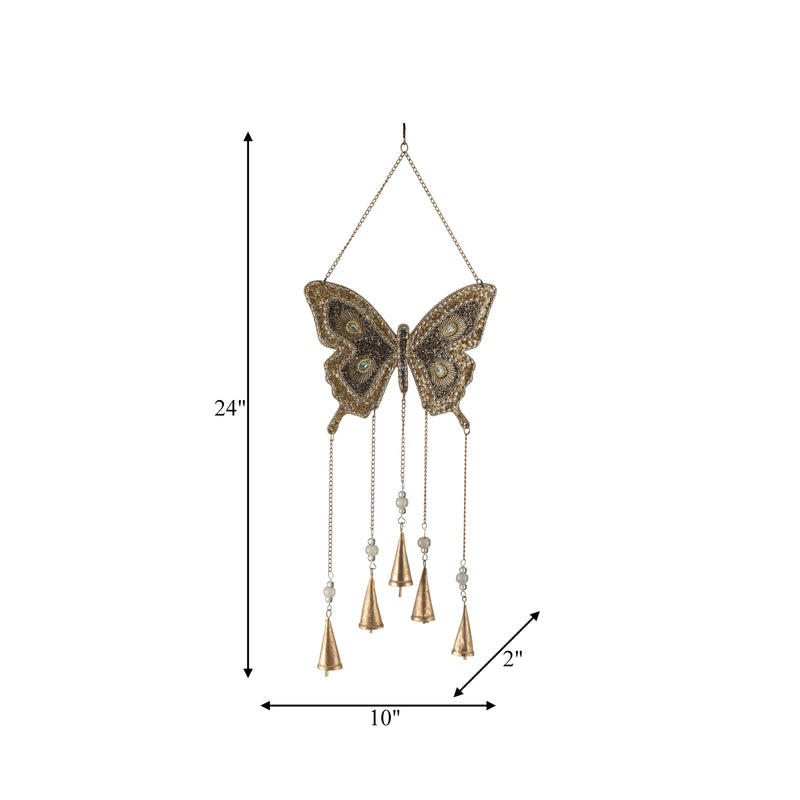 Metal, 24 Mosaic Butterfly Chime, Gold