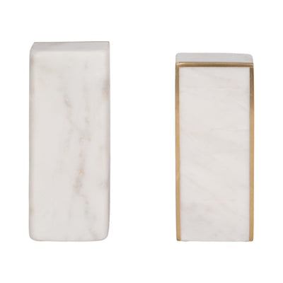 S/2 Marble 6h Slanted Bookends W/gold Trim,white