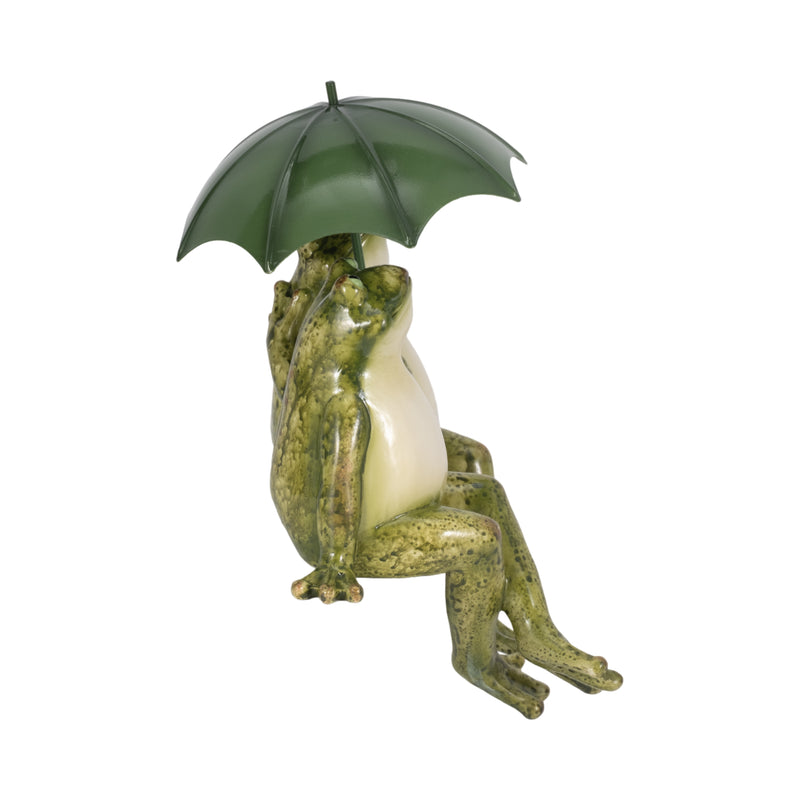 9 Sitting Frogs With Umbrella, Green