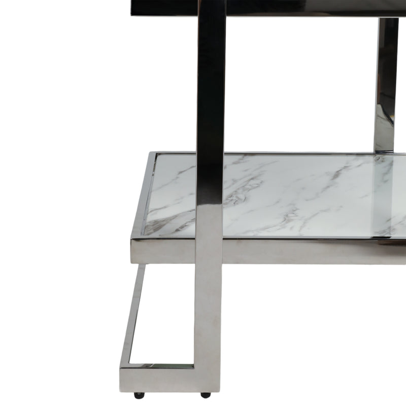 METAL/MARBLE GLASS, SIDE TABLE, SILVER/WHITE