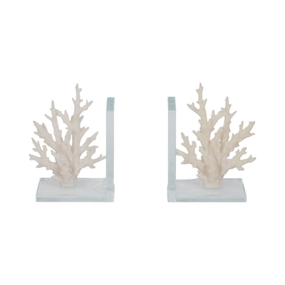 7 Coral On Glass Bookends, White