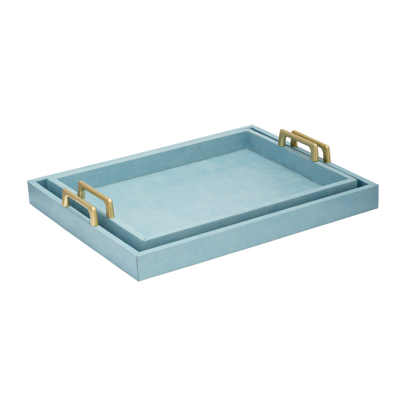 S/2 16/18L FAUX SNAKESKIN TRAYS, AQUA