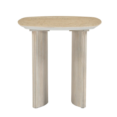 24catalina Travertine&fluted Wood Accent Table/kd