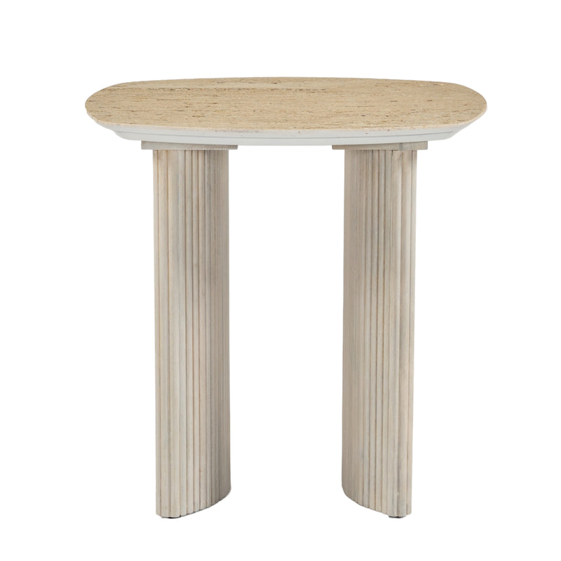 24catalina Travertine&fluted Wood Accent Table/kd