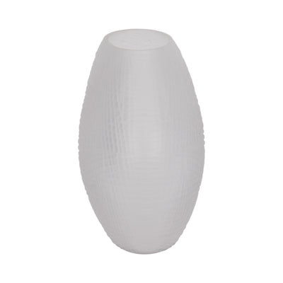 GLASS 8H TEXTURED VASE, FROSTED WHITE