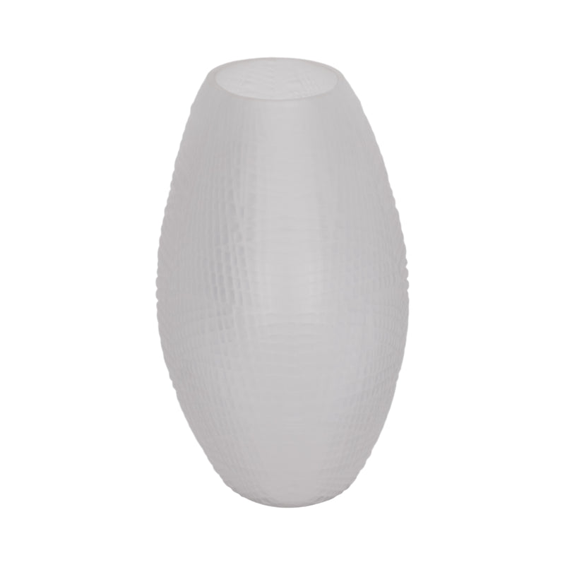 GLASS 8H TEXTURED VASE, FROSTED WHITE