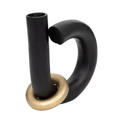 Metal, 9 Loop Vase W/ Gold Ring, Black/gold