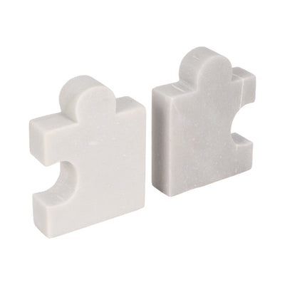 Marble, S/2 5 Puzzle Piece Bookends, White