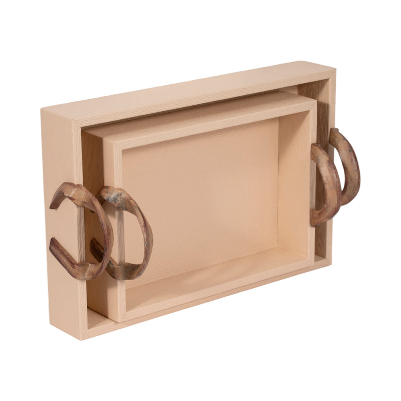 S/2 14/18 Forged Handle Trays, Ivory/bronze