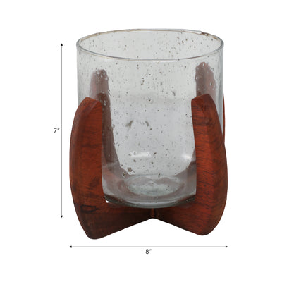 Glass, 8 Votive Holder W/ Base, Brown/clear