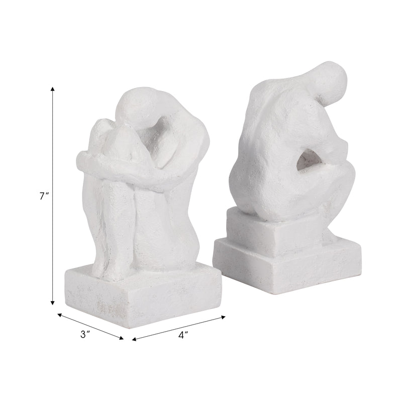 S/2 7 Thinking Man Bookends, White