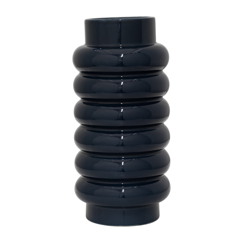 CER, 16 RIBBED VASE, NAVY