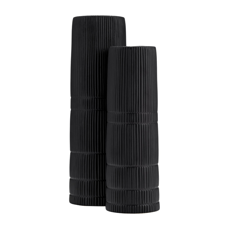 CER, 15H LINED CYLINDER VASE, MATTE BLACK