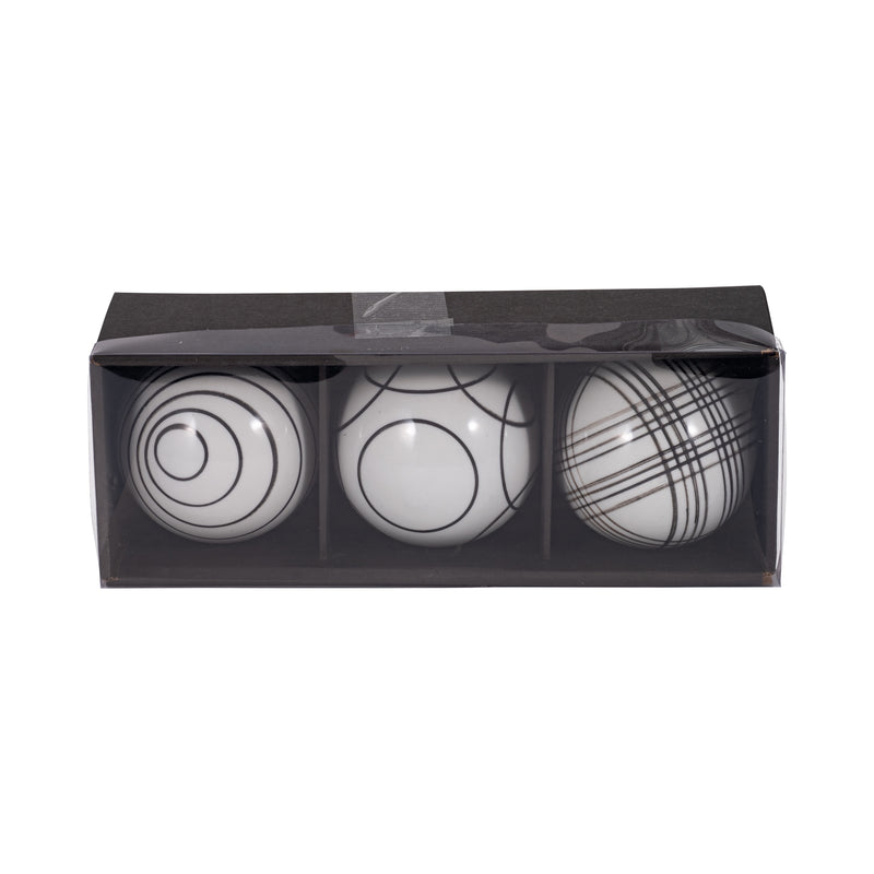 Cer, S/3 4 Assorted Painted Orbs, Black