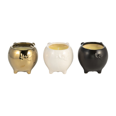 S/3 7 9 Oz Vanilla Sandalwood Pig Candle, Multi