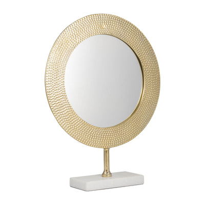 METAL 21 HAMMERED MIRROR ON STAND, GOLD