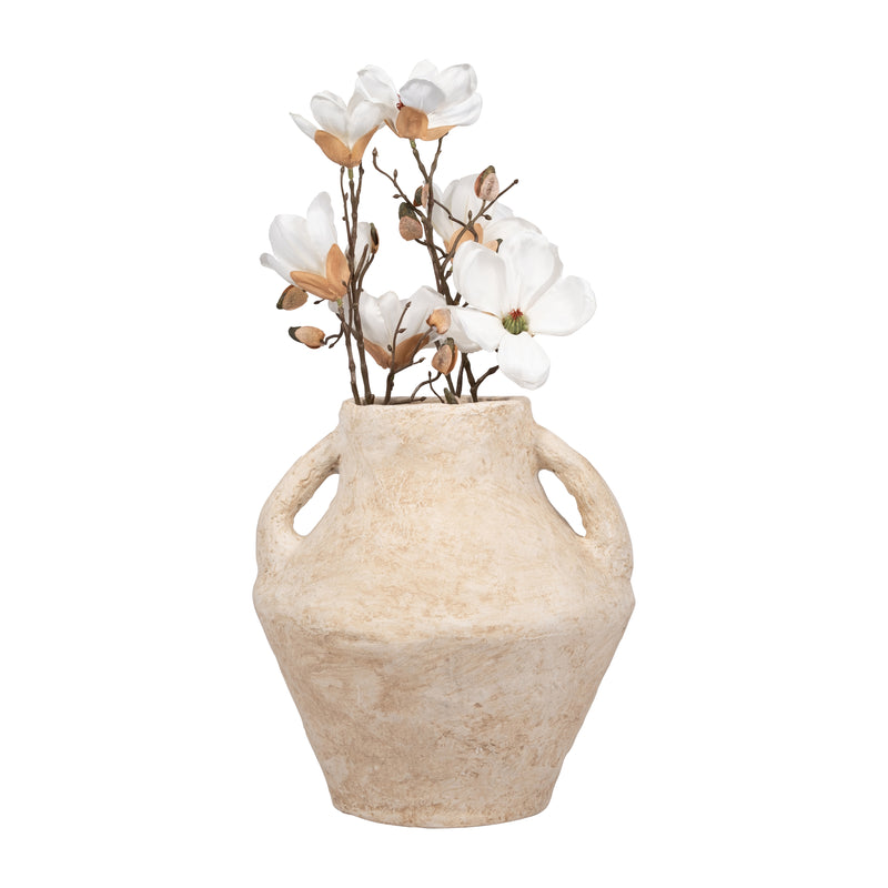 PAPER MACHE, 14 VASE WITH HANDLES, WHITE