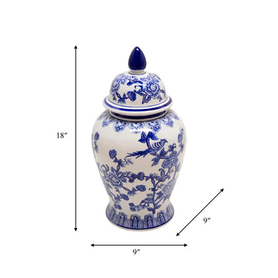 18 TEMPLE JAR BIRD/FLOWER, BLUE