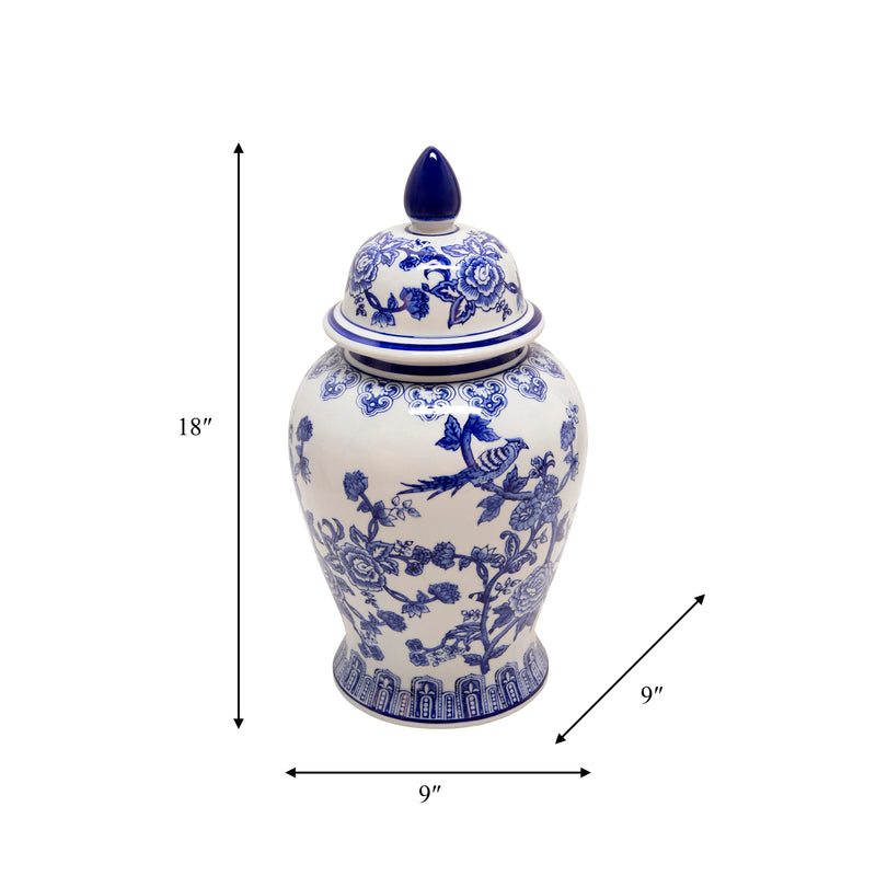 18 TEMPLE JAR BIRD/FLOWER, BLUE