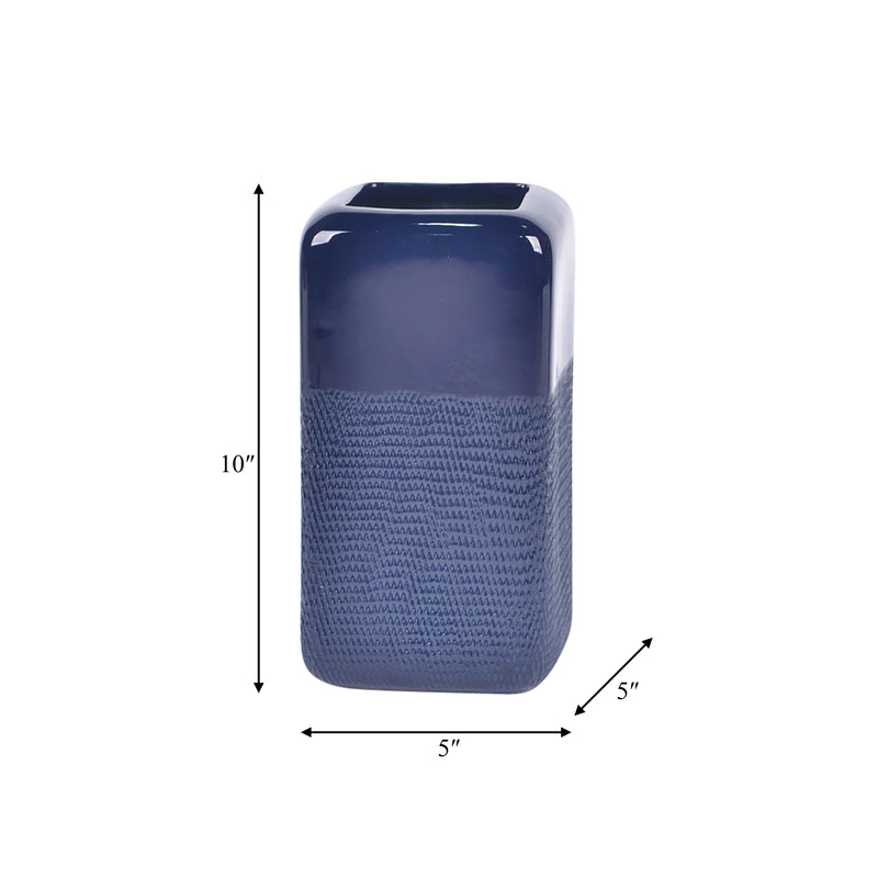 CER, 10 SQUARED GROOVED VASE, NAVY BLUE