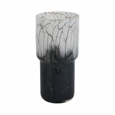 12x6 Abstract Glass Vase With Veining, White/blac