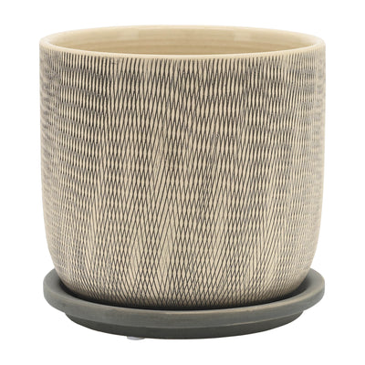 S/2 5/6 MESH PLANTER W/ SAUCER, GRAY