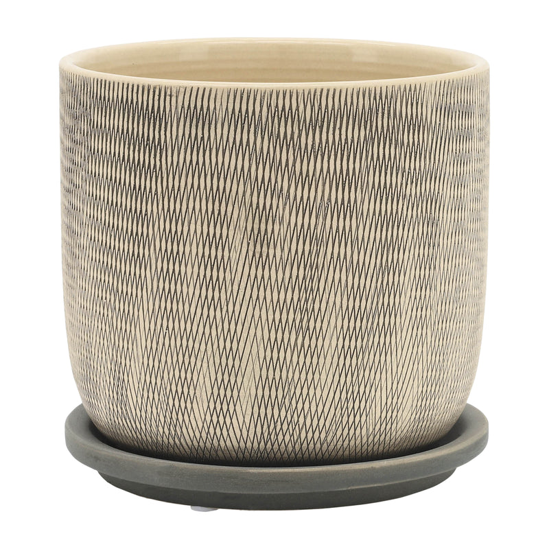 S/2 5/6 MESH PLANTER W/ SAUCER, GRAY