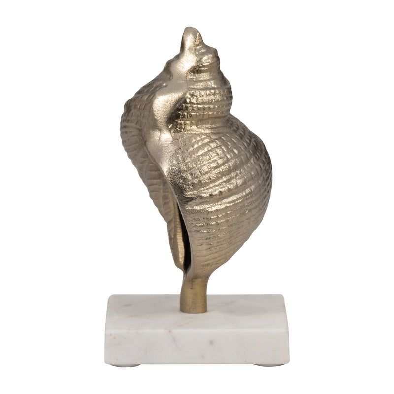 Metal, 7 Banded Shell On Marble Base, Champagne