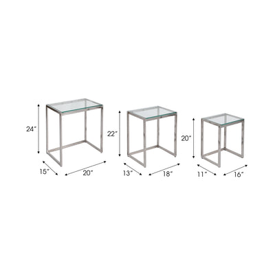 S/3 20/22/24 MAXWELL STAINLESS STEEL NESTING TABL