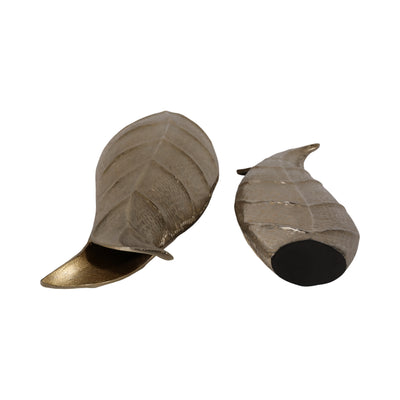 Metal, S/2 16/21 Fauna Leaf Vases, Champagne