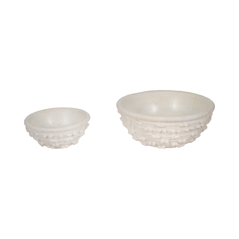 S/2 8/12 Textured Knobby Knot Bowls, White