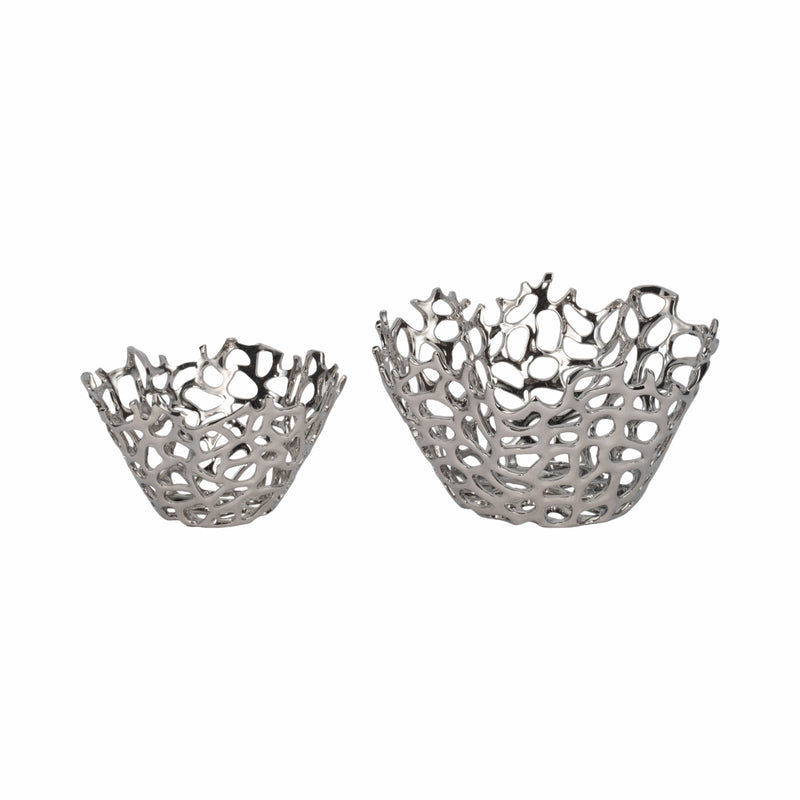 S/2 10/13 Steffi Silver Ceramic Bowls