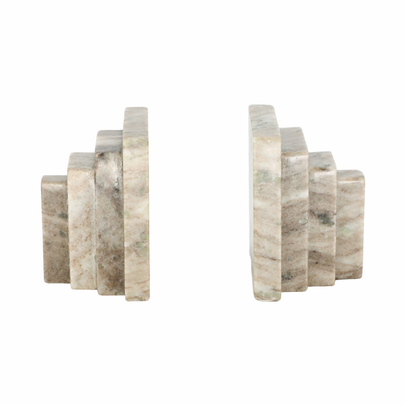 S/2 5 Onyx Marble Block Bookends, Tan