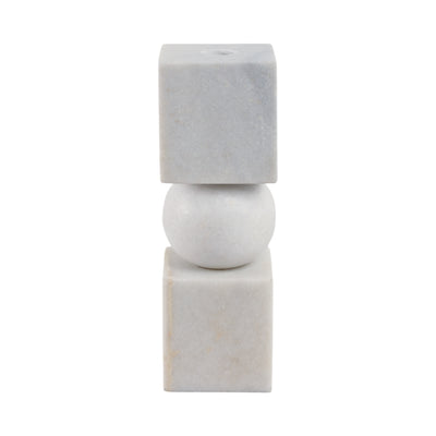 9x3 Chunky Marble Taper Holder, White